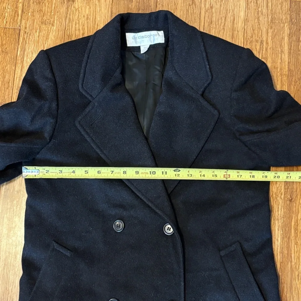 Women's Vintage Liz Claiborne Black 100% Wool Double-Breasted Long Overcoat - Picture 3 of 13